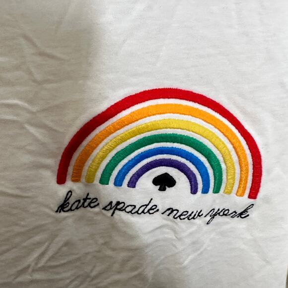 KATE SPADE Rainbow Embroidered Tee T-Shirt White Sz XXL {3V34} - Picture 6 of 7